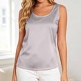 thumbnail image 2 of BOOMNY Womens Sleeveless Satin Tshirts Crew Neck Solid Color T-Shirts Summer Tank Tops for Women, 2 of 4