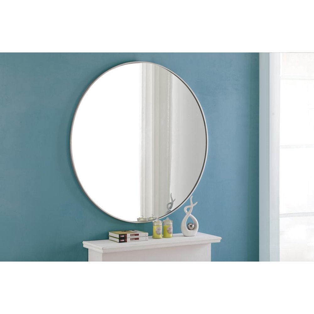 Metal frame Round Mirror 48 inch Silver finish