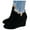 Black, variant on Booties for Women Wedges Boots Suede Zipper Solid Short Booties Round Toe Shoes Ankle Boots Platform Shoes - Mid Ankle Bootie w/Split Shaft and Zipper Stacked Wedge Heel