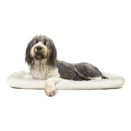 Dog Crate Pad Bolster Bed FurHaven Pet Kennel Pad | Faux Lambswool & Sherpa Bolster Pet Bed for Kennels & Crates, Cream, Jumbo ()