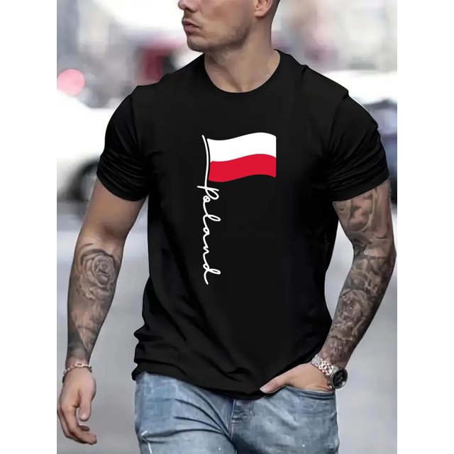 Polish Flag Printed, Men's Round Neck Short Sleeved T-shirt, Casual, Comfortable And Lightweight Top For Summer Daily Wear Tee For Adult, Men, Women, Teen, Teenager, Adolescent, Youth