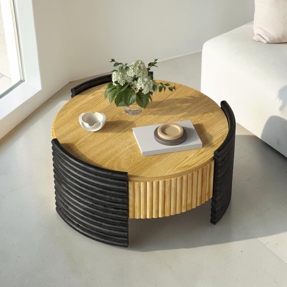GZXS 31.5" Round Coffee Table with Flip Top & Hidden Compartment, Two-Tone Design, Modern MDF Storage Center Table for Living Room/Home Decor, Wood Dark Brown