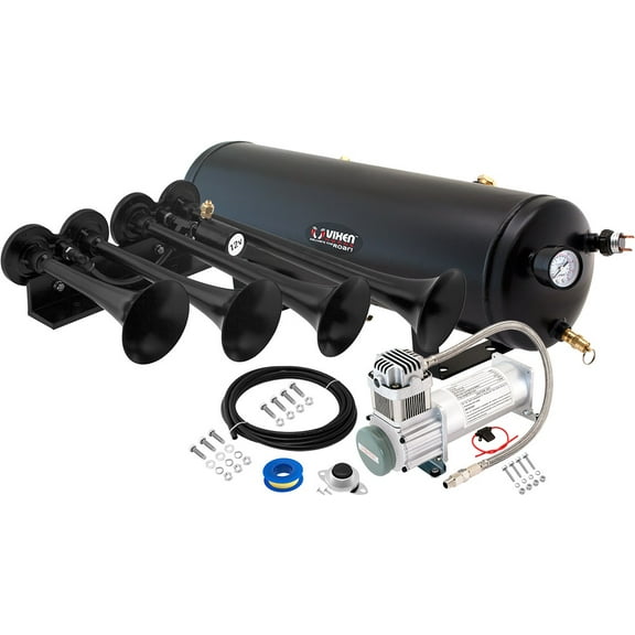 Vixen Horns Train Horn Kit for Trucks/Car/Semi. Complete Onboard System- 200psi Air Compressor, 3 Gallon Tank, 4 Trumpets. Super Loud dB. Fits Vehicles like Pickup/Jeep/RV/SUV 12v VXO8330/4124XB