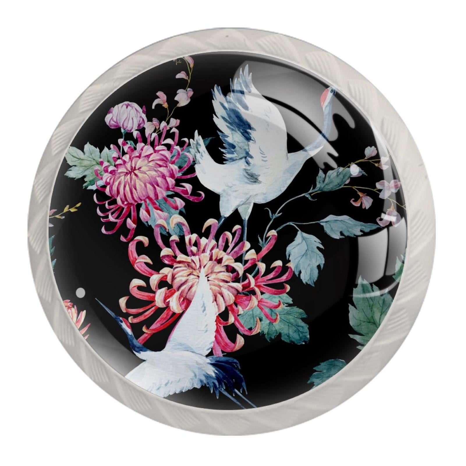 4 Pcs Crane Chrysanthemum Knobs for Kitchen Cupboard Dresser