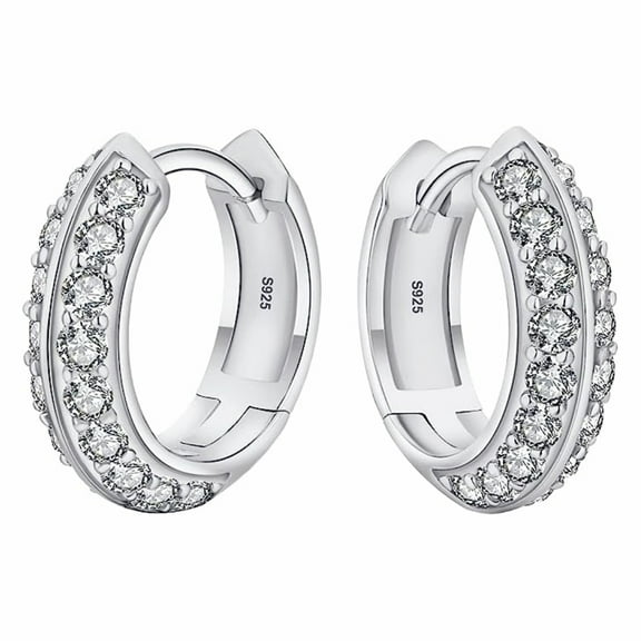 White Gold 925 Sterling Silver Small Brilliant Elegant 5A Cz Men's Huggie Hoop Earrings