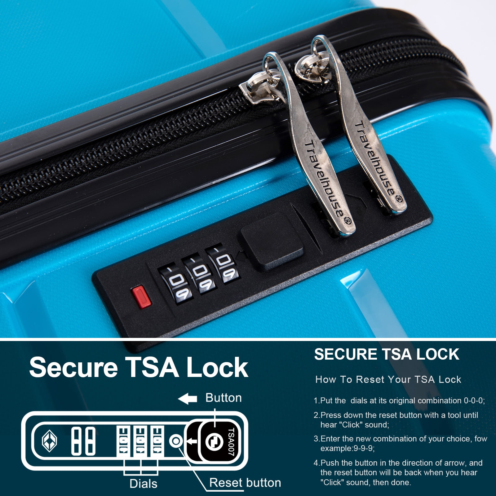 Aukfa Hardshell Suitcase Spinner Wheels PP Luggage Sets with TSA Lock - 3-Piece Set (20/24/28) - Light Blue