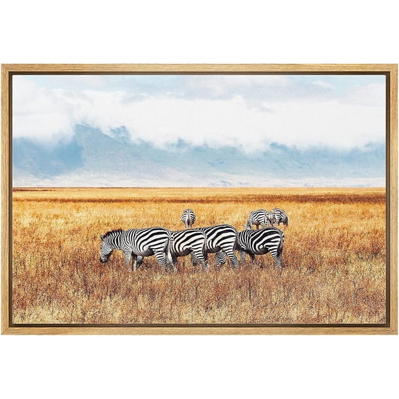 wall26 Framed Canvas Print Wall Art African Savanna Safari Jungle Zebra Family Nature Animals Photography Realism Rustic Scenic Landscape Colorful for Living Room, Bedroom, Office - 24"x36"