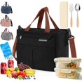 thumbnail image 1 of Gran Capacidad Bolsa del Almuerzo, Bolsas Térmicas para Hombres y Mujeres Reutilizable, con Correa, Tenedor, Cuchara, Cristales Hielo, Forro a Prueba de Fugas, para Picnic, Trabajo, Camping, 1 of 4