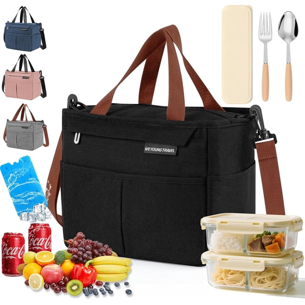 Gran Capacidad Bolsa del Almuerzo, Bolsas Térmicas para Hombres y Mujeres Reutilizable, con Correa, Tenedor, Cuchara, Cristales Hielo, Forro a Prueba de Fugas, para Picnic, Trabajo, Camping