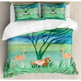 thumbnail image 1 of Flamingo Duvet Cover Set King Size, Tropical Tree and Birds Pattern with Green Tones Watercolor Nature Illustration, Decorative 3 Piece Bedding Set with 2 Pillow Shams, Multicolor, by Ambesonne, 1 of 3