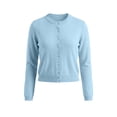 thumbnail image 4 of TOUMENY Women's Cropped Cardigan Button Down Round Neck Long Sleeve Knit Sweater Casual Slim Fit Lightweight Fall Winter Cozy Cardigans Sky Blue XXL, 4 of 7