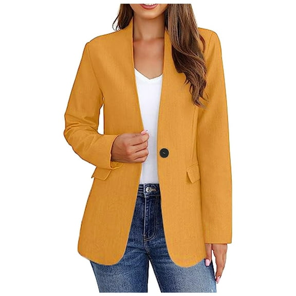 YDFCWXW Women's Business Casual Pockets Work Office Blazer Back Slit Jacket Suit Yellow, S