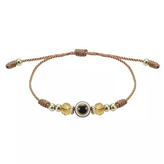 HOOUN Lucky Blue Evil Eye Bracelet Couple Handmade Adjustable Woven Wax Rope Bracel:yy-Coffee