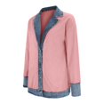 thumbnail image 6 of YWMJI Denim Patchwork Corduroy Cardigan for Women Collared Knit Sweater Blazer Soft Ribbed Knit Long Sleeve Button Down Denim Trim Blazer Lightweight Open Front Thigh Length Jackets Pink M, 6 of 9