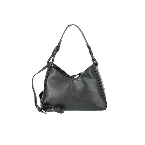 Time and Tru Women's River Faux Leather Small Hobo Shoulder Bag, Black