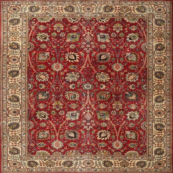 Ahgly Company Machine Washable Indoor Square Traditional Tomato Red Area Rugs, 3' Square