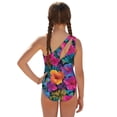 thumbnail image 2 of Whosucclay Tropical Flowers Black Girls' One Piece Swimsuit with Cover Up, Polyester Material Removable Bra Adjustable Strap Girl's One Piece Swimsuits for Vacation, 9-10 Years Old, 2 of 9