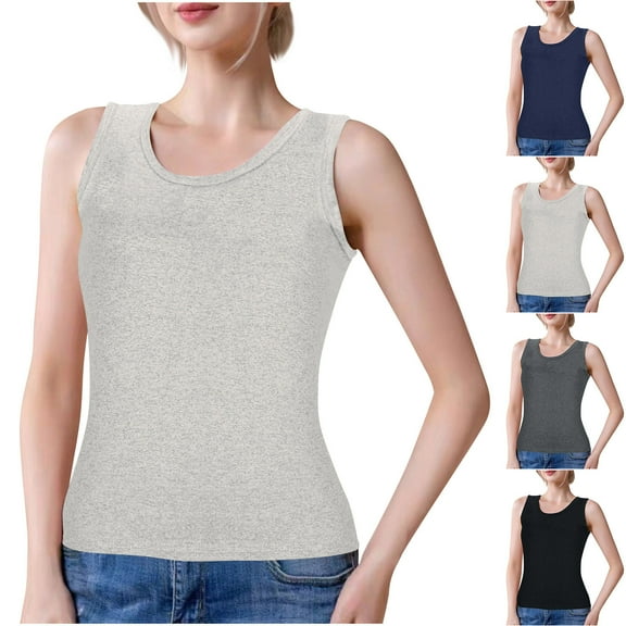 ZZwxWA Womens Sleeveless Cotton Tank Top Casual Seamless Soft Ribbed Knit Camisole Neck Slim Sexy Everyday Comfy Tight