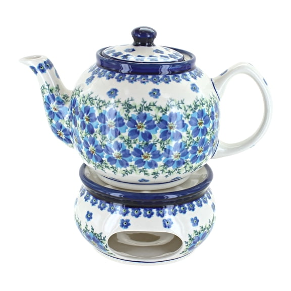 Blue Rose Polish Pottery Kalina Teapot with Warmer