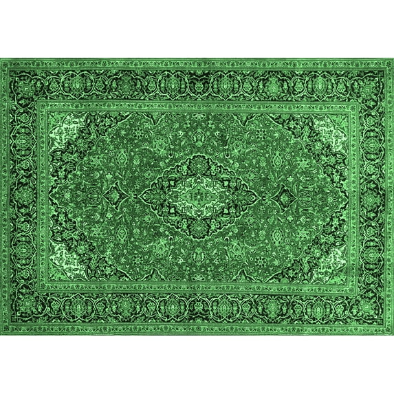Ahgly Company Machine Washable Indoor Rectangle Persian Emerald Green Traditional Area Rugs, 2' x 3'