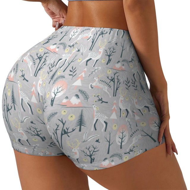 Balery white Moose winter tree Pantalones cortos de entrenamiento estampados para mujer, sin costuras, ajustados, para gimnasio, yoga, correr, deportes, ejercicio activo, fitness.-XX-Large