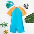 thumbnail image 4 of Gubotare Little Boy Rash Guard Boys One Piece Swimsuit Boy Swimwear Rash Guard Suits Short Sleeve Zipper Bathing Suit Beach UPF 50+ with Hat 5t 6t (Orange,5-6 Years), 4 of 7