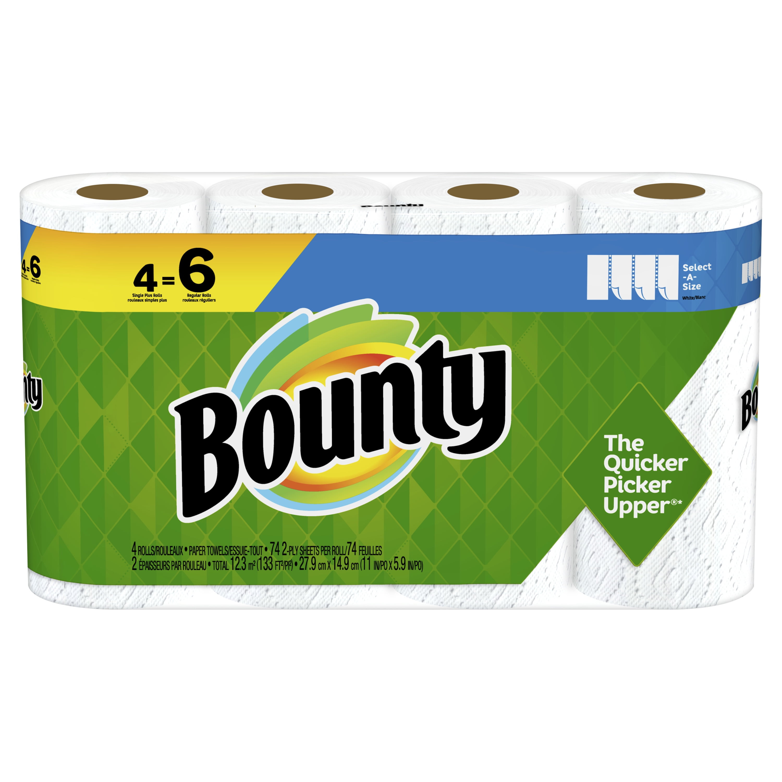 Bounty SelectaSize Paper Towels, White, 4 Rolls, 74 Sheets Per Roll