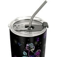 thumbnail image 4 of 20oz Sugar Skull Gifts for Women, Men, Valentines Day Gifts for Her, Him, Candy Skull Gifts, Rave Hologram Sugar Skull and Rose Tumbler Cup with Lid, Insulated Travel Coffee Mug, 4 of 6