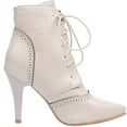 thumbnail image 5 of Stiletto High Heel Dress Combat Boots for Women Leather Lace up Pointed Toe Winter Fall Short Ankle Booties, 5 of 7