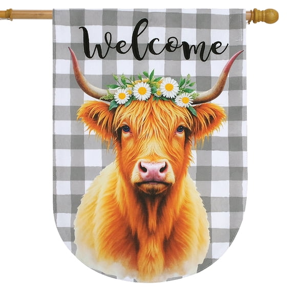 Briarwood Lane Summer Burlap House Flag 40x28 For Outdoor Checkered Highland Cow For Summer House Flag