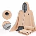 thumbnail image 2 of USB Heated Hoodie Blanket, Wearable Electric Heating Wrap with Attached Hood, Portable Fast Heating 15 Seconds Plush Throw for Office Home, Machine Washable USB Blanket Beige, 2 of 7