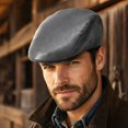 thumbnail image 2 of Retro PU Leather Forward Cap Autumn‑Winter Beret Cap Multi Solid Color ladder Style Street‑wear Driving Daily Headwear, 2 of 5