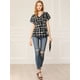 thumbnail image 3 of Blusa A Cuadros Cuello V Manga Corta Cintura Con Cordón Peplum Allegra K Negro L, 3 of 6