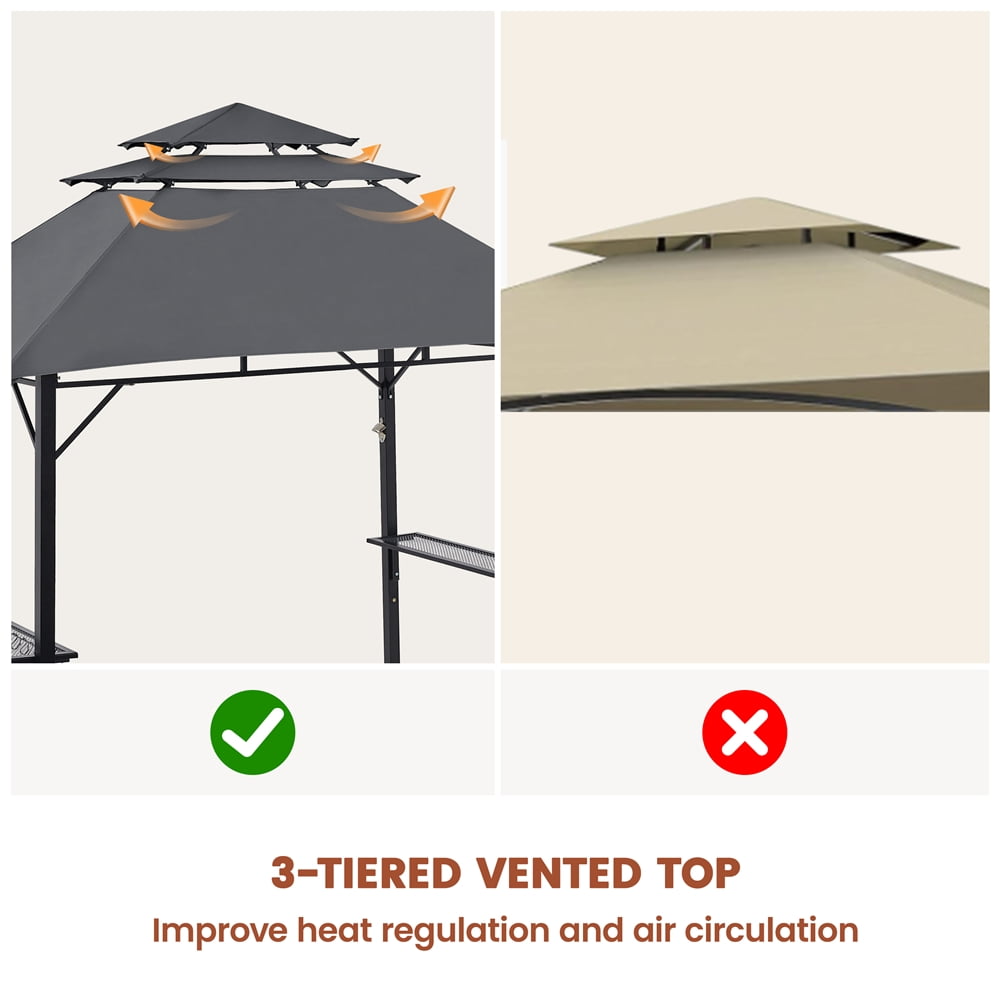 Yaheetech 8×5 Ft Outdoor Grill Gazebo with Height Adjustable Shelves, Dark Gray