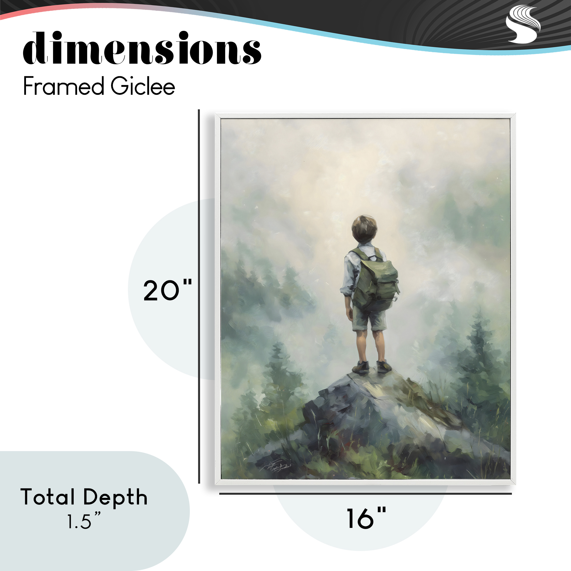 Boy Adventurer Atop Mountain White Framed Giclee Art, design by Arlington Prints