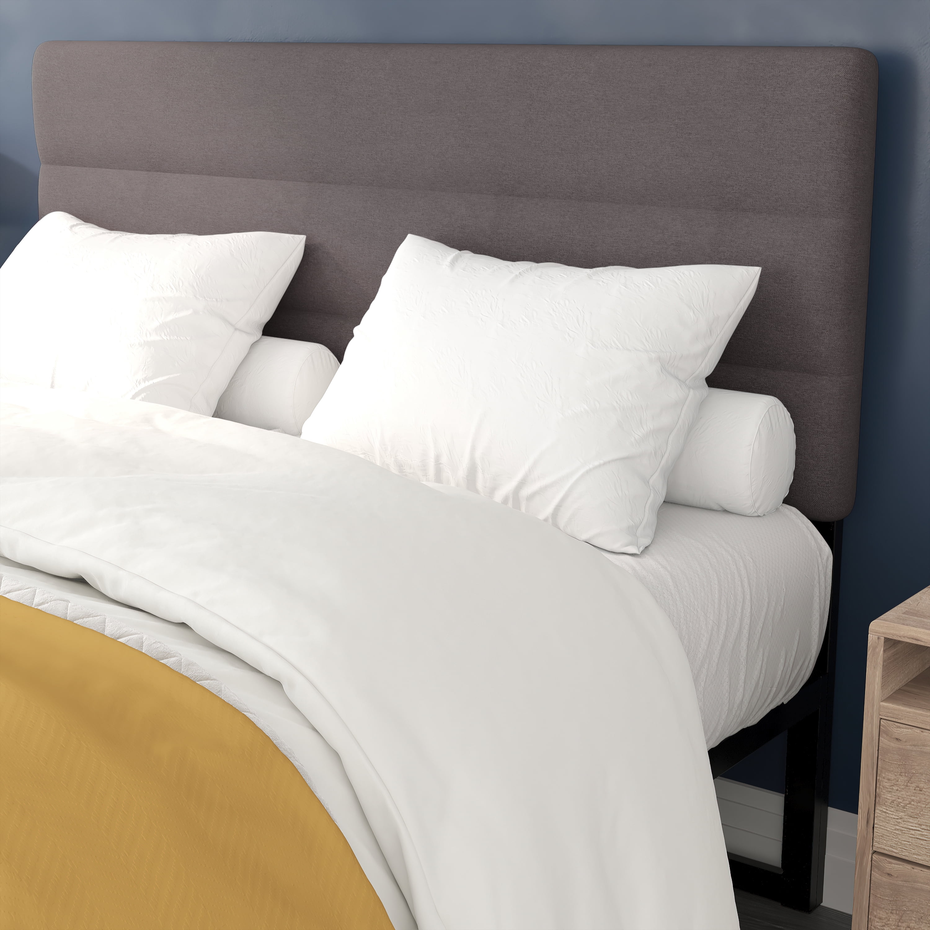 BizChair Queen Channel Stitched Fabric Upholstered Headboard, Adjustable Height from 44.5" to 57.25" - Gray