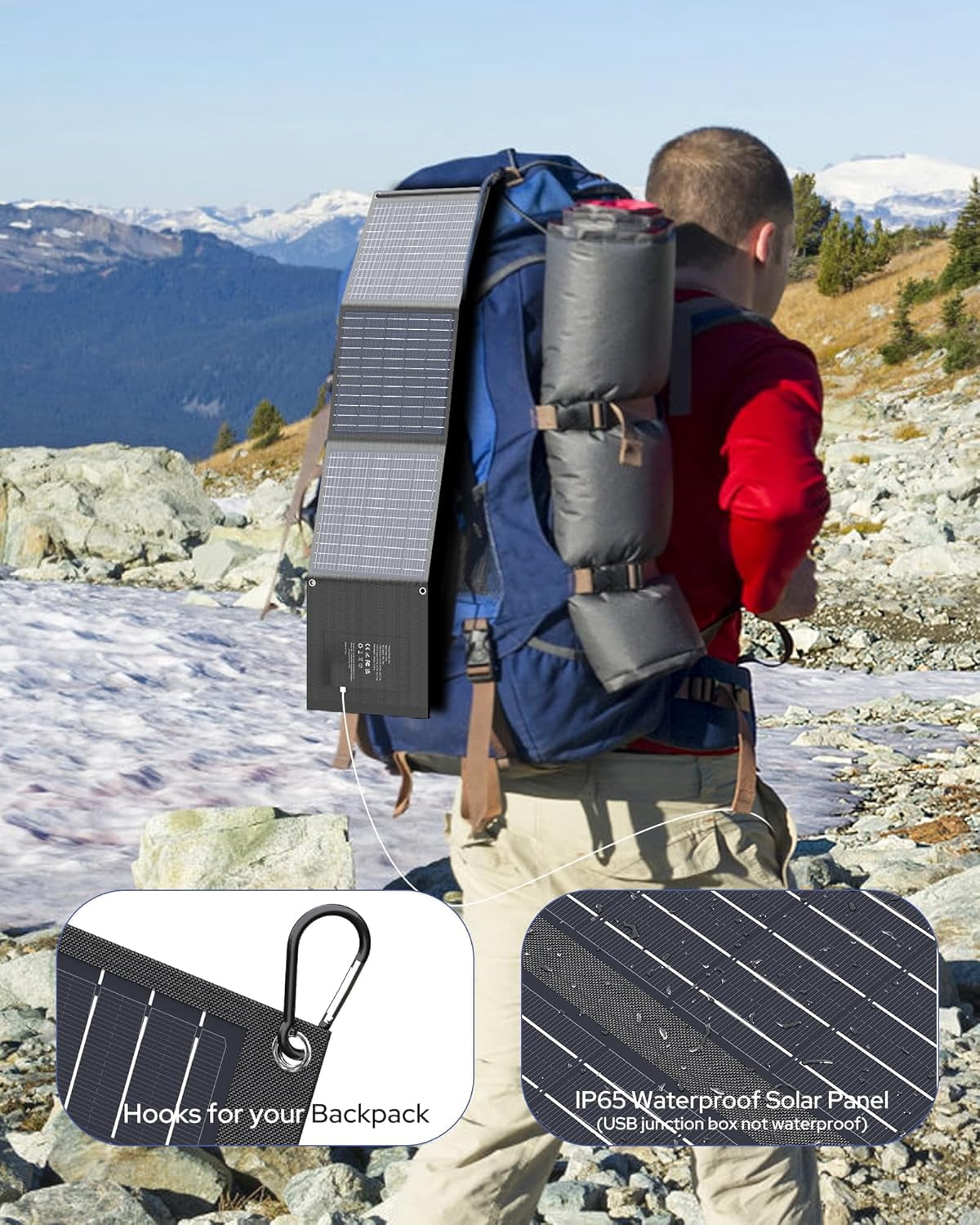 Powkey 30W Foldable Solar Panel Charger, Portable Solar Charger with QC 3.0 USB-A, USB-C & DC Output for Power Stations, Power Banks, Phones, iPads, RV, Camping & Hiking