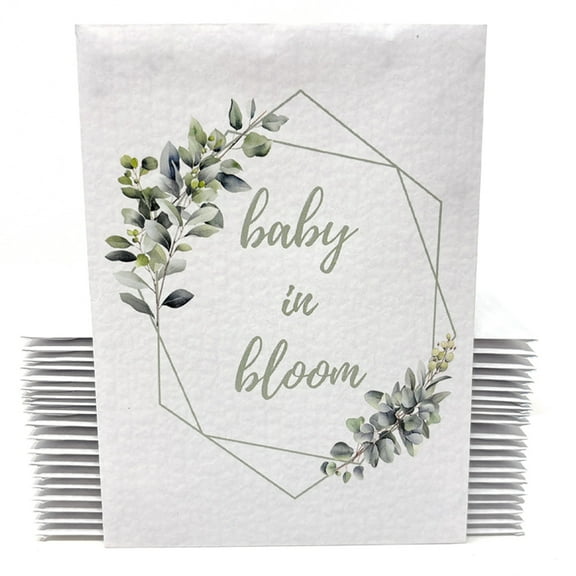 Baby Shower Party Favors for Guests - Baby in Bloom Seed Packets - Sage Green Eucalyptus Floral Accents and Greenery - Already Filled - Pack of 20