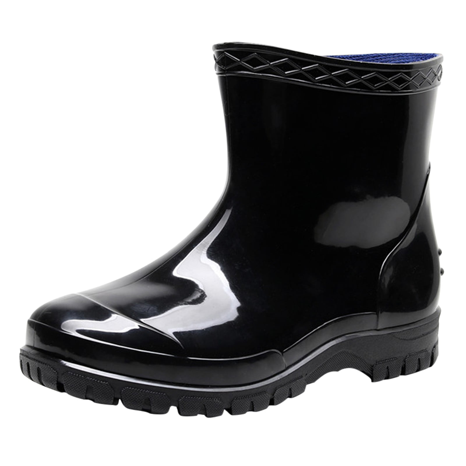Mens Rain Boots Hardwearing Anti Skidding Patchwork Slip On Waterproof ...