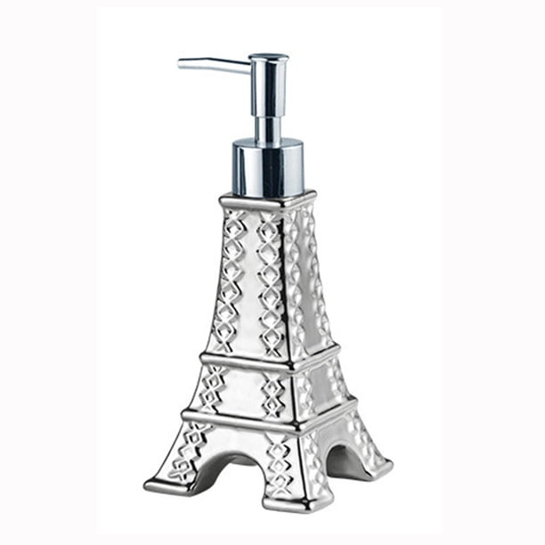 Dispensador de loción de manos de cerámica con decoración de la Torre Eiffel de París europea, bomba de jabón, botella de baño con perfume en relieve enrejado para fregadero de cocina
