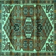 thumbnail image 1 of Ahgly Company Machine Washable Indoor Square Persian Turquoise Blue Traditional Area Rugs, 5' Square, 1 of 4