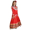 thumbnail image 2 of TiaoBug Girls Mexican Folklorico Dance Dress Long Sleeve National Dancewear with Flower Hair Clip Red 7-8, 2 of 6