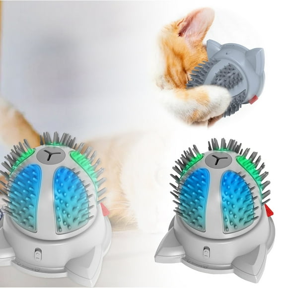 Cat Self Grooming Scratching Device with LED Lights Automatic Face Massage Brush Wall Corner Comb for Indoor