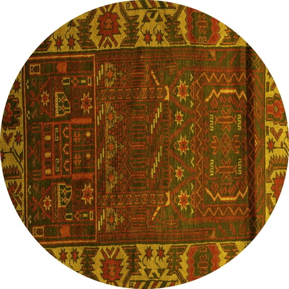 Ahgly Company Machine Washable Indoor Round Persian Yellow Traditional Area Rugs, 4' Round