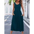 thumbnail image 6 of Teal Blue Solid Slant Pocket A-Line Maxi Dress For Women, 6 of 6