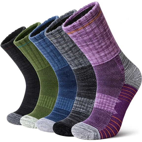 Amaopus 5 Pairs Merino Wool Hiking Socks, Thermal Extra Thick Winter Cozy Crew Comfy Cushioning Work Women Men Socks