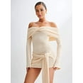 thumbnail image 6 of Off Shoulder Sweater Dress for Women Long Sleeve Irregular Lace Up Sexy- Short Knit Dresses Milky S, 6 of 7