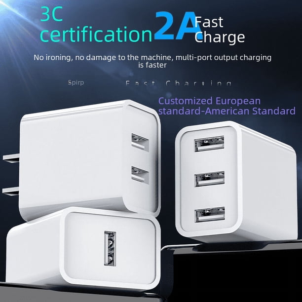 Cabezal de carga 5V2A, certificación, puerto múltiple, puerto dual, USB, carga rápida, cargador de teléfono móvil, adaptador de corriente de múltiples enchufes.