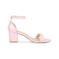 thumbnail image 3 of BLISSFUL STEP Women's Heels Braided Open Toe Block Heel Ankle Strap Sandals Bling Pink 6, 3 of 7