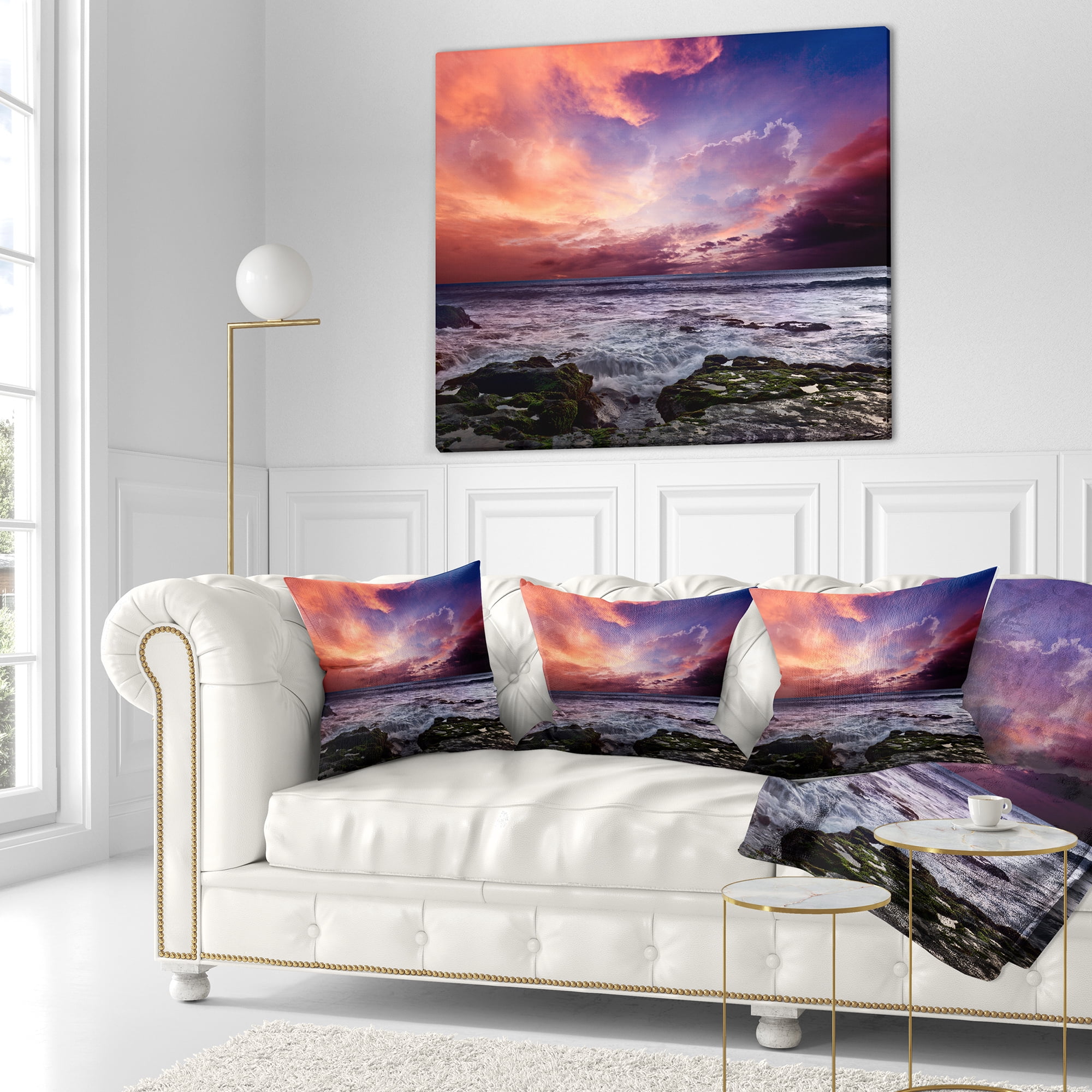 Designart Rocky Coast with Dramatic Sky - Seascape Throw Pillow - 16x16